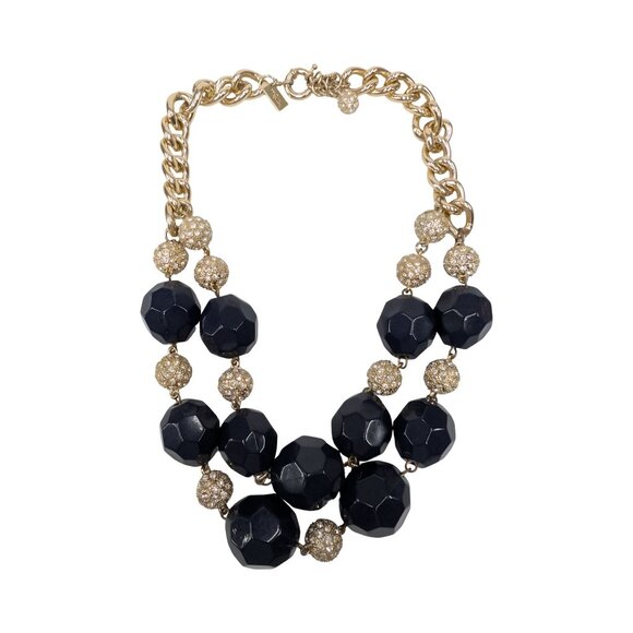 Lilly Pulitzer On The Rocks Statement Necklace Navy Blue Gold Double Strand 22" - Picture 3 of 12